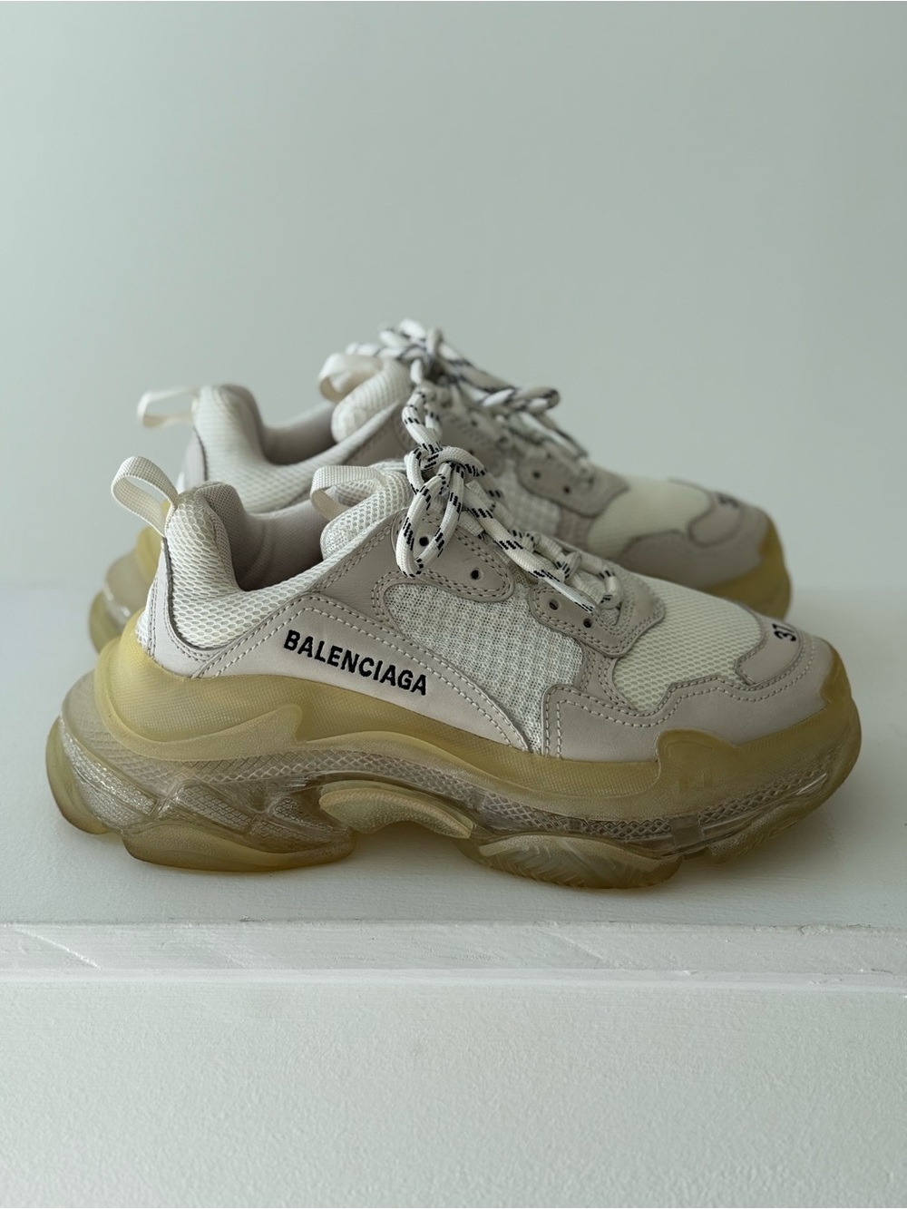 Balenciaga Women's Off-White Sneakers with Yellow-Tinted Clear Sole